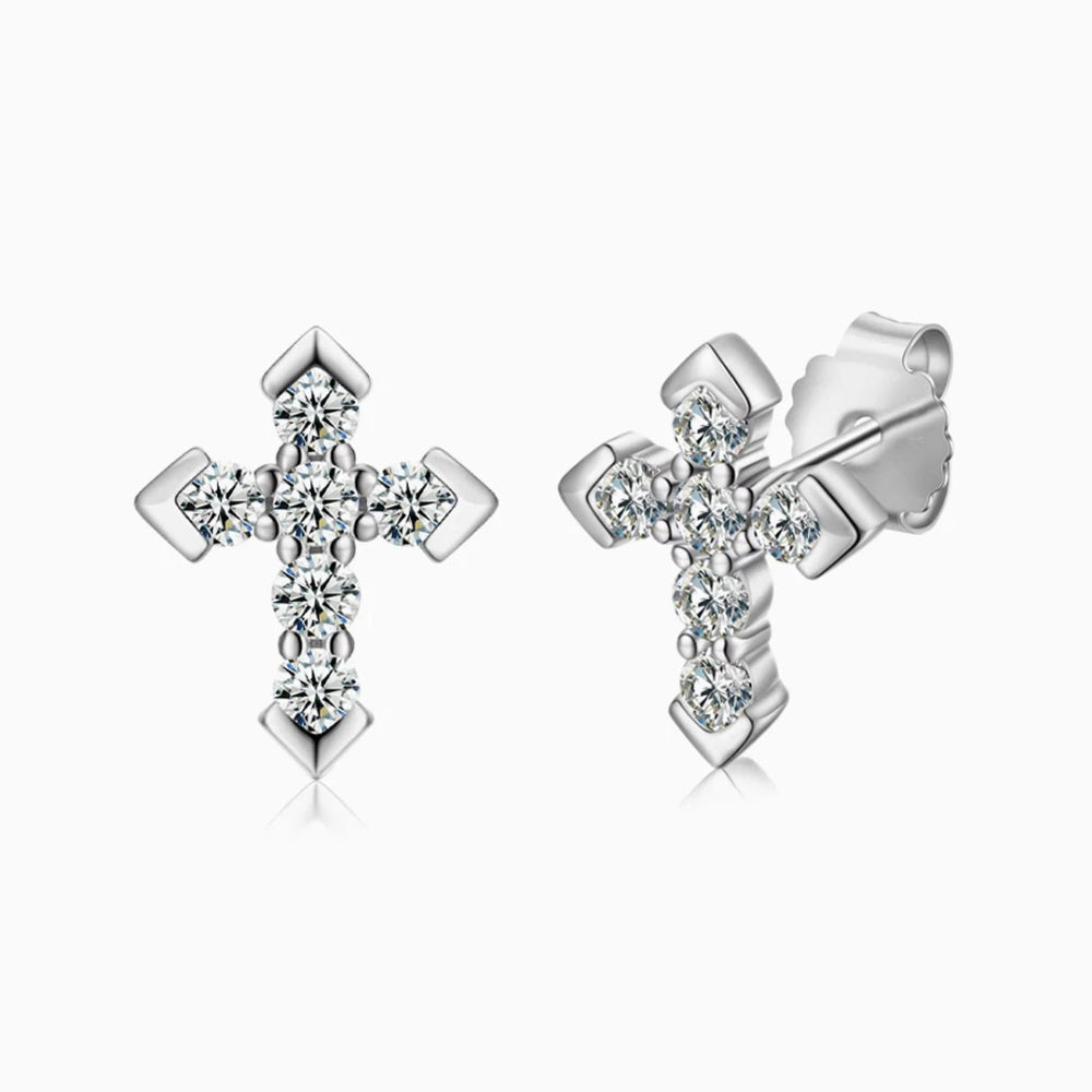 Abigail Cross Pointed Moissanite Stud Earrings