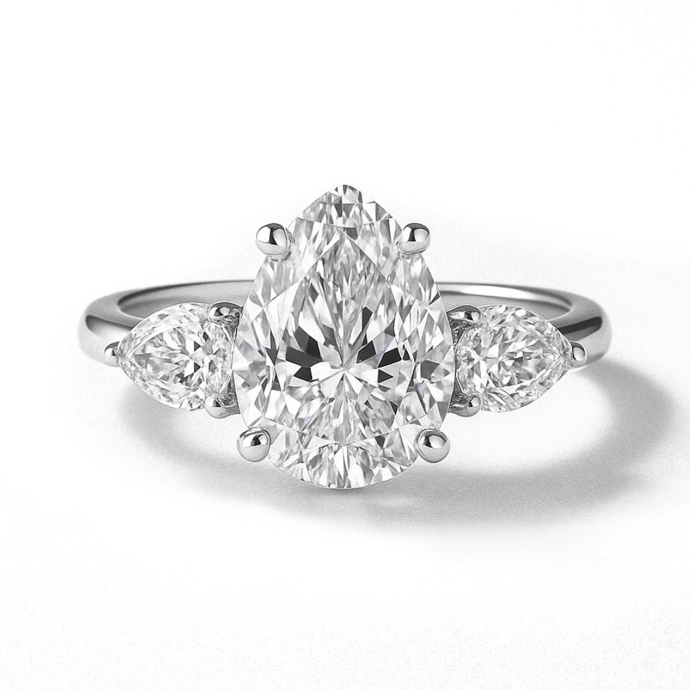 Elysian Pear-Cut Accent Teardrop Moissanite Ring