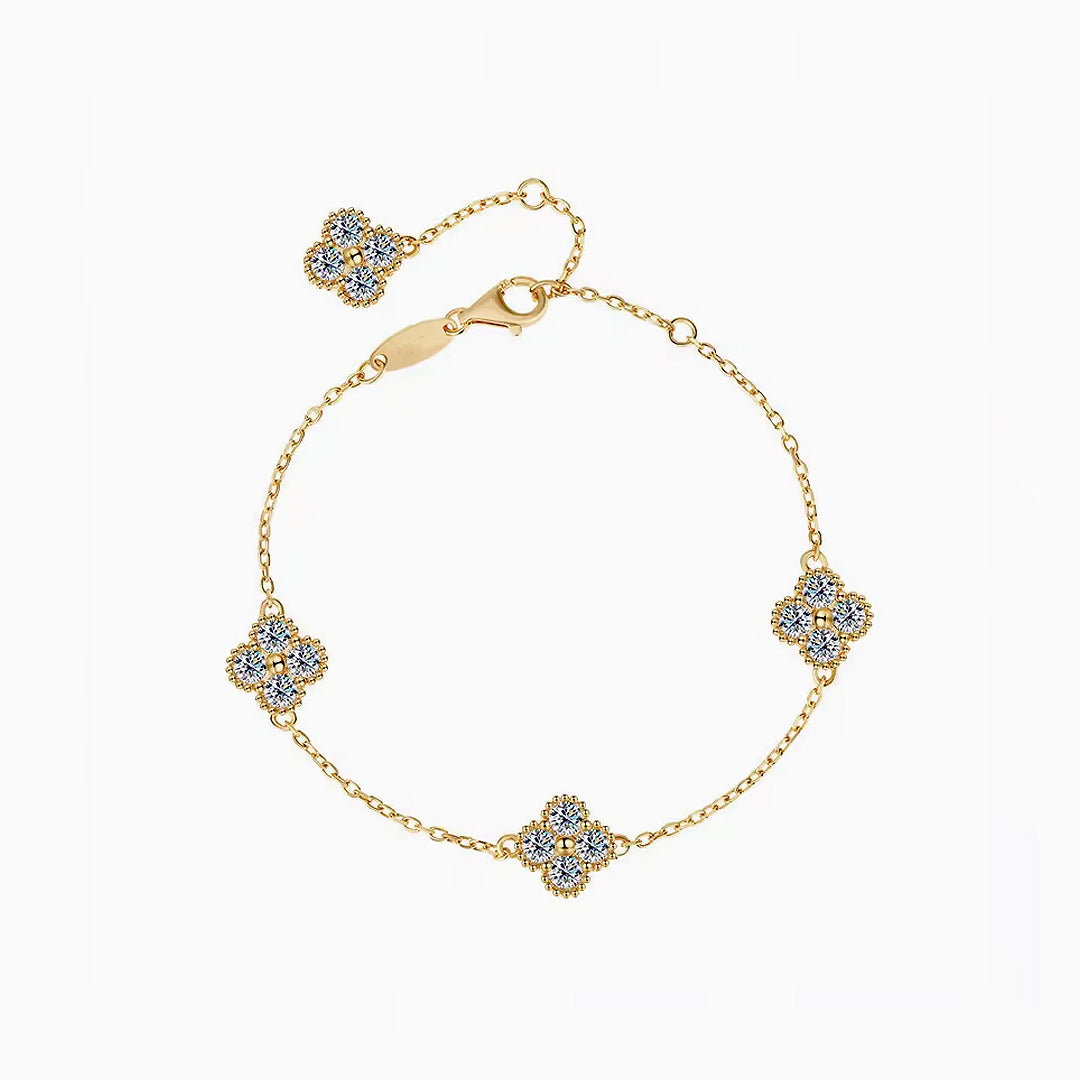 Yuna 4-Leaf Clover Round-edge Moissanite Bracelet