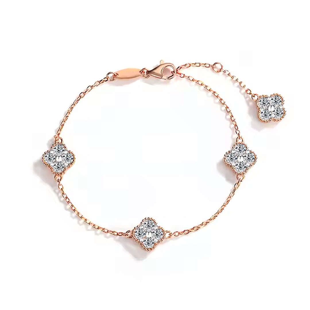 Yuna 4-Leaf Clover Round-edge Moissanite Bracelet