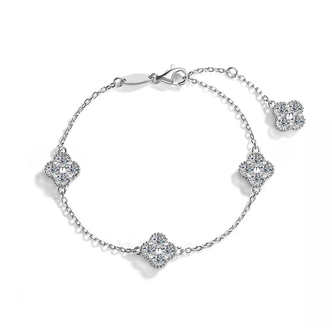 Yuna 4-Leaf Clover Round-edge Moissanite Bracelet