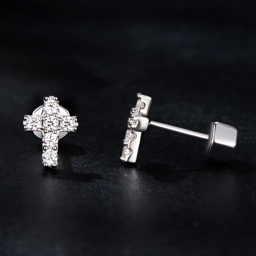 Abigail Cross Moissanite Stud Earrings