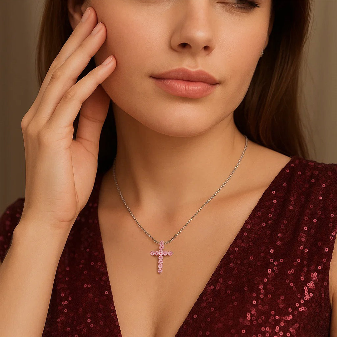 Abigail Pink Delicate Cross Moissanite Necklace