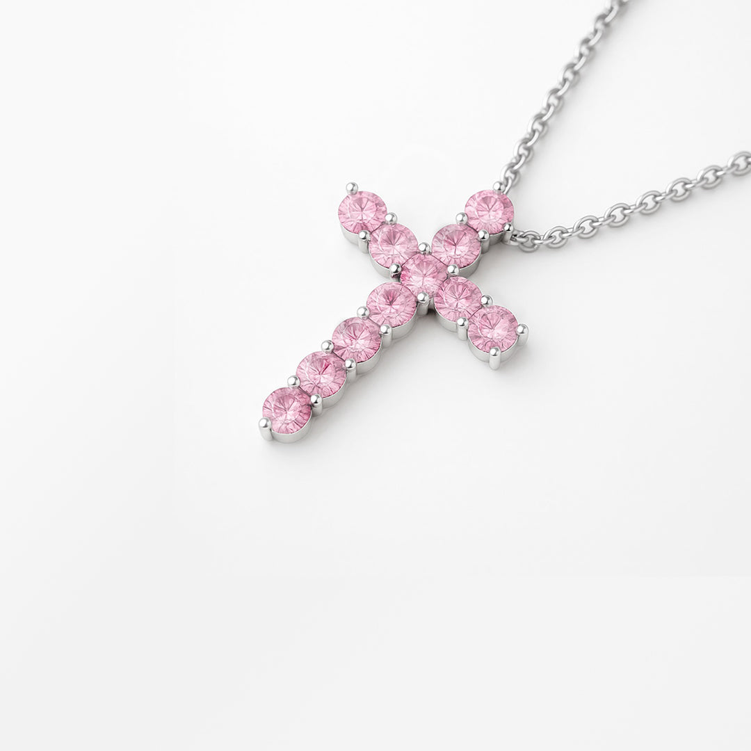 Abigail Pink Delicate Cross Moissanite Necklace