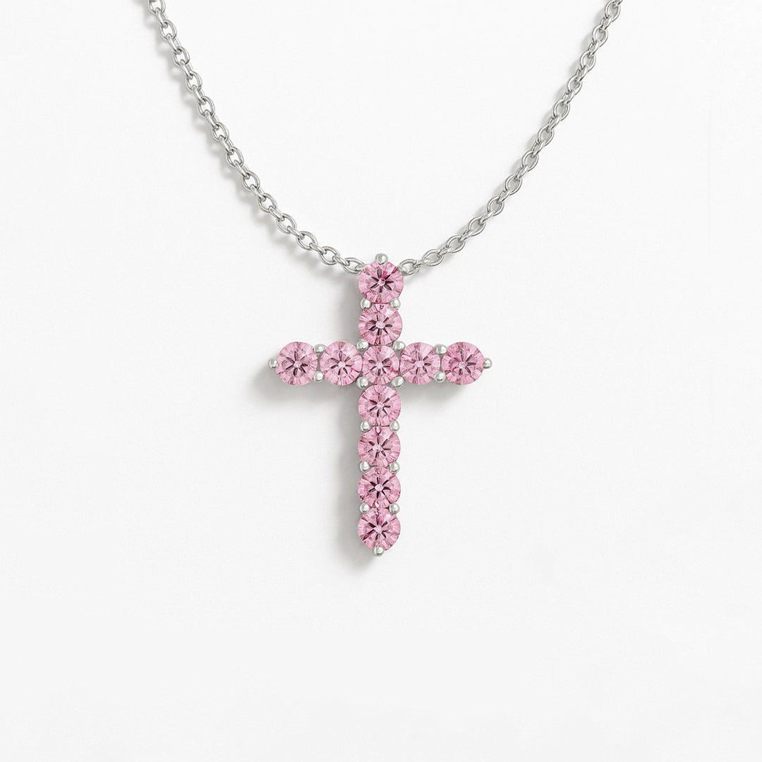 Abigail Pink Delicate Cross Moissanite Necklace
