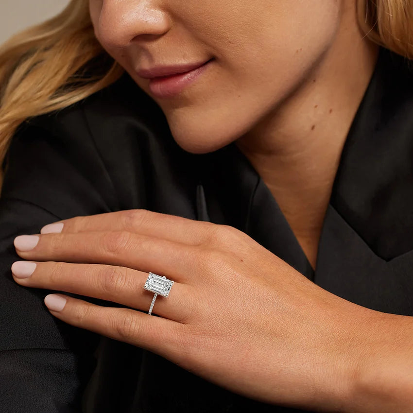 Ariston Emerald-Cut Moissanite Halo Ring