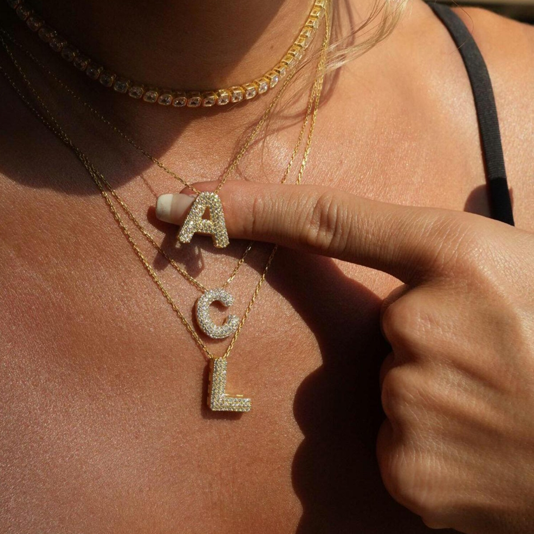 Bling Bubble Initial Letter Moissanite Necklace