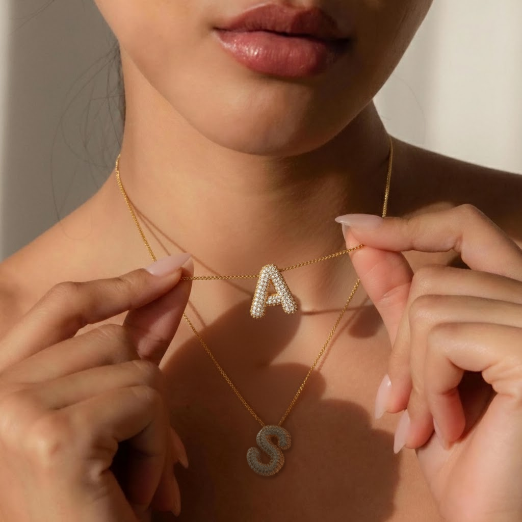 Bling Bubble Initial Letter Moissanite Necklace