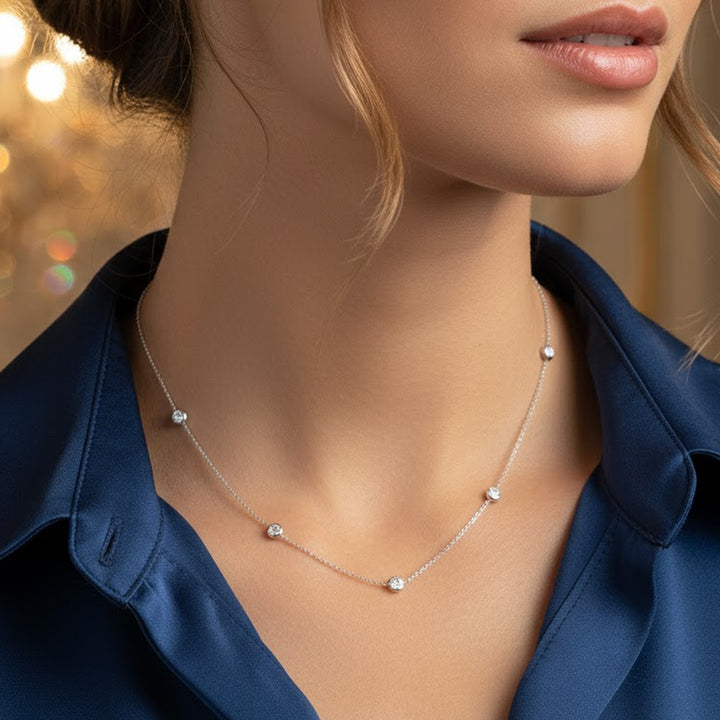 Celestia Bezel Strand Moissanite Necklace
