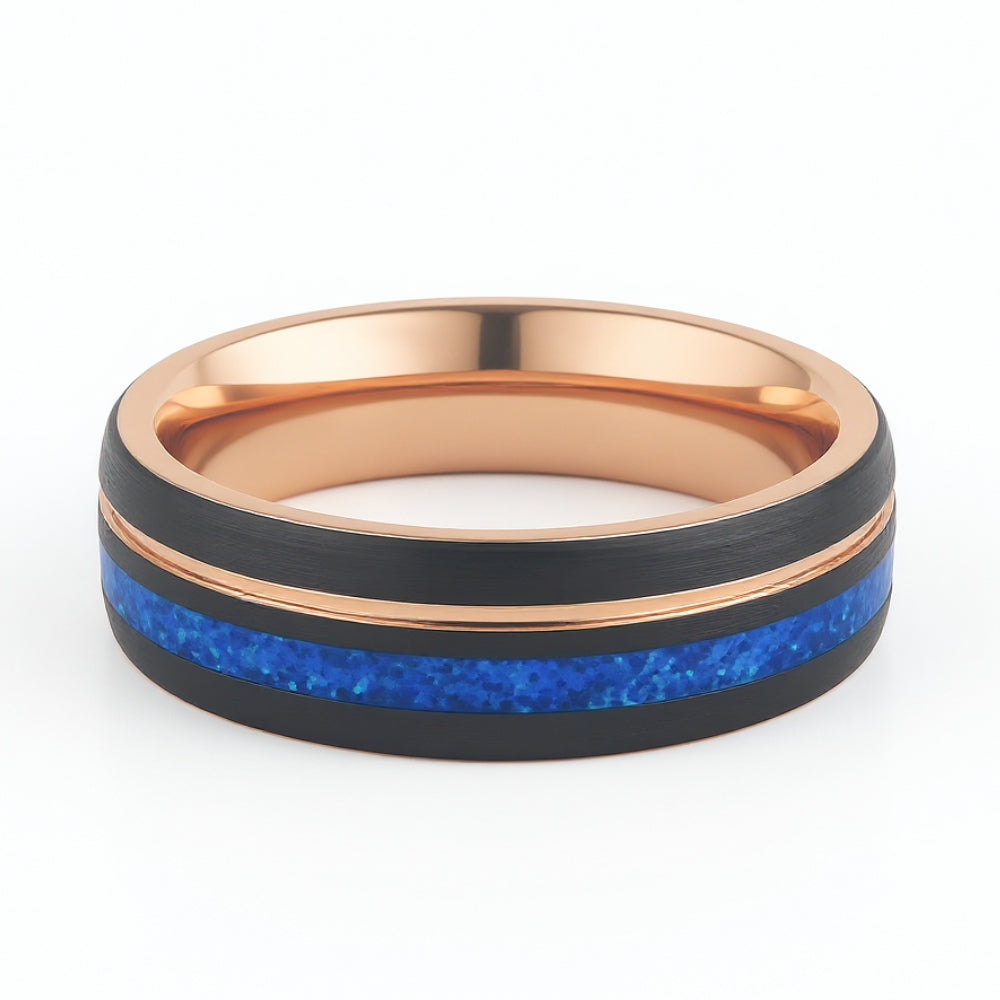 Blue Opal River Tungsten Ring For Men