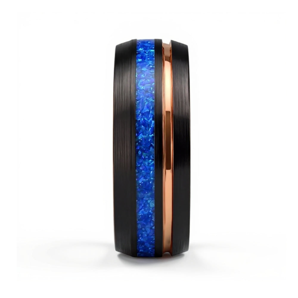 Blue Opal River Tungsten Ring For Men