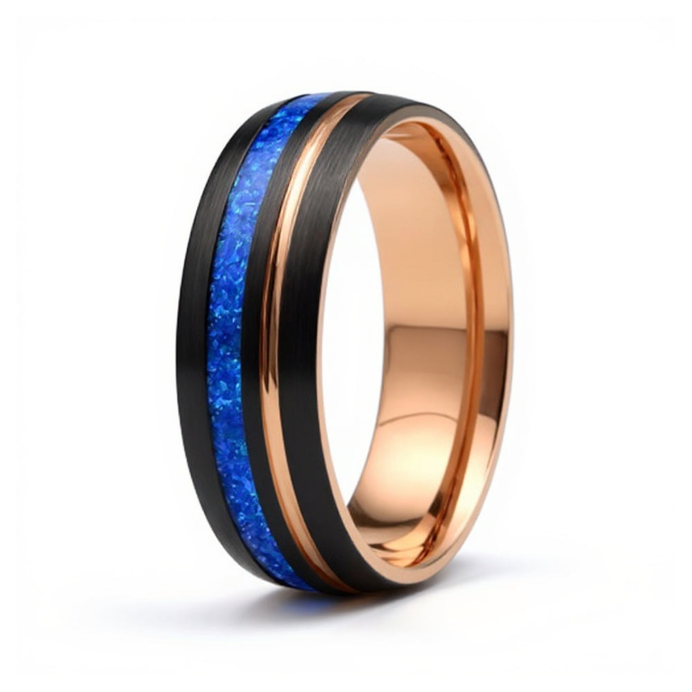 Blue Opal River Tungsten Ring For Men