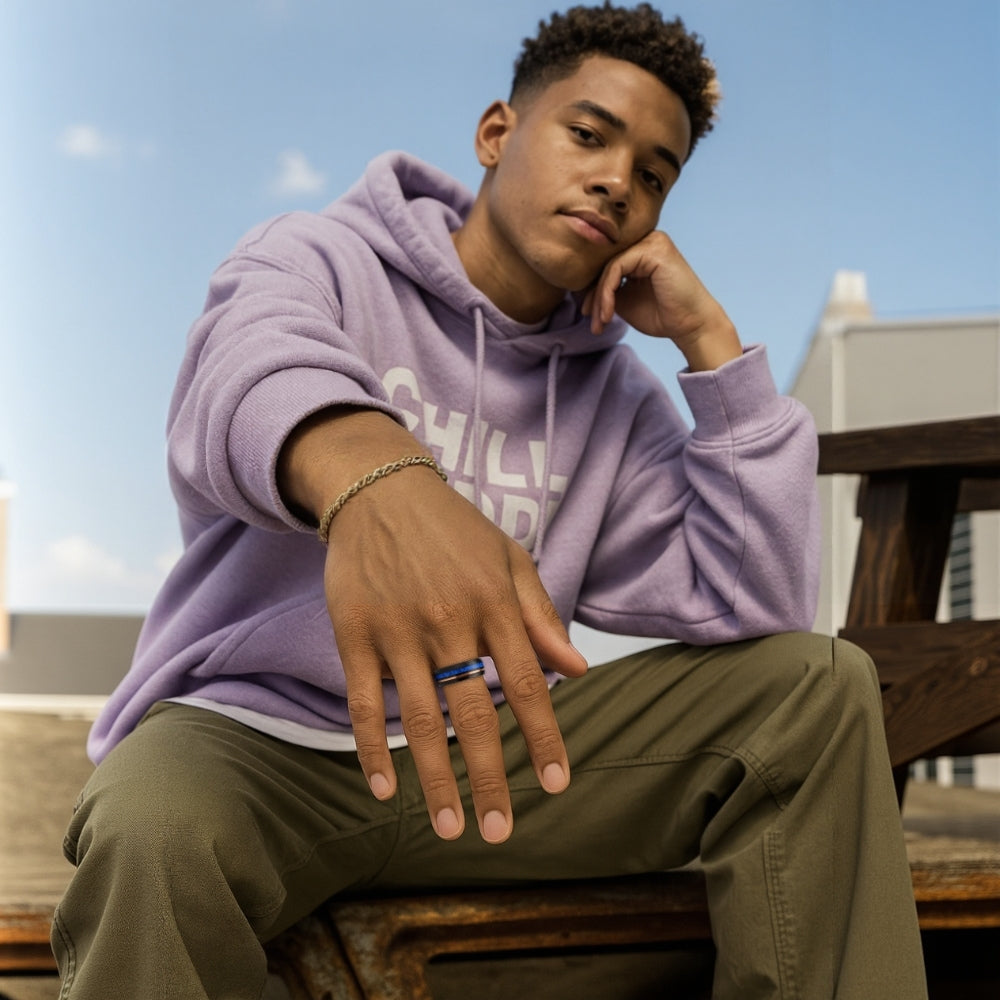 Blue Opal River Tungsten Ring For Men