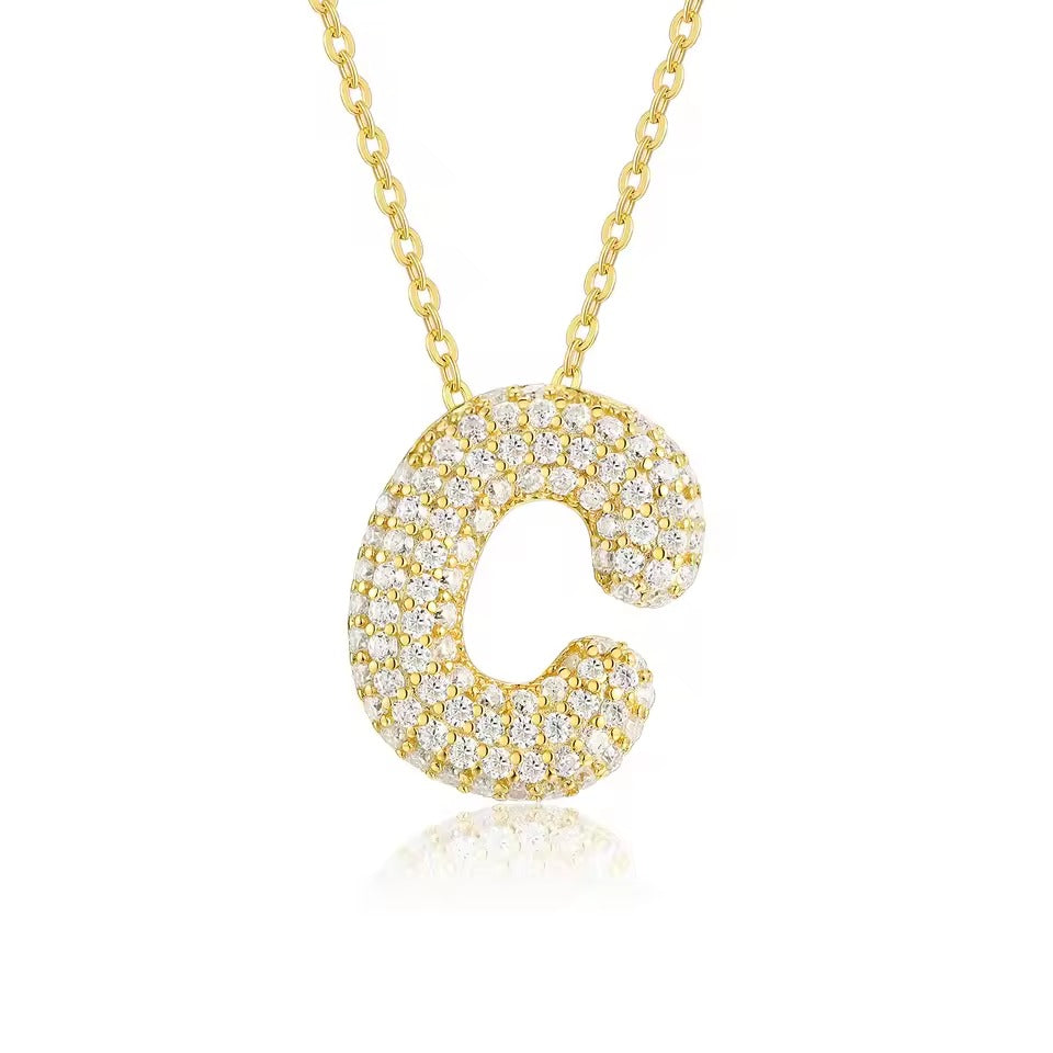 Bling Bubble Initial Letter Moissanite Necklace