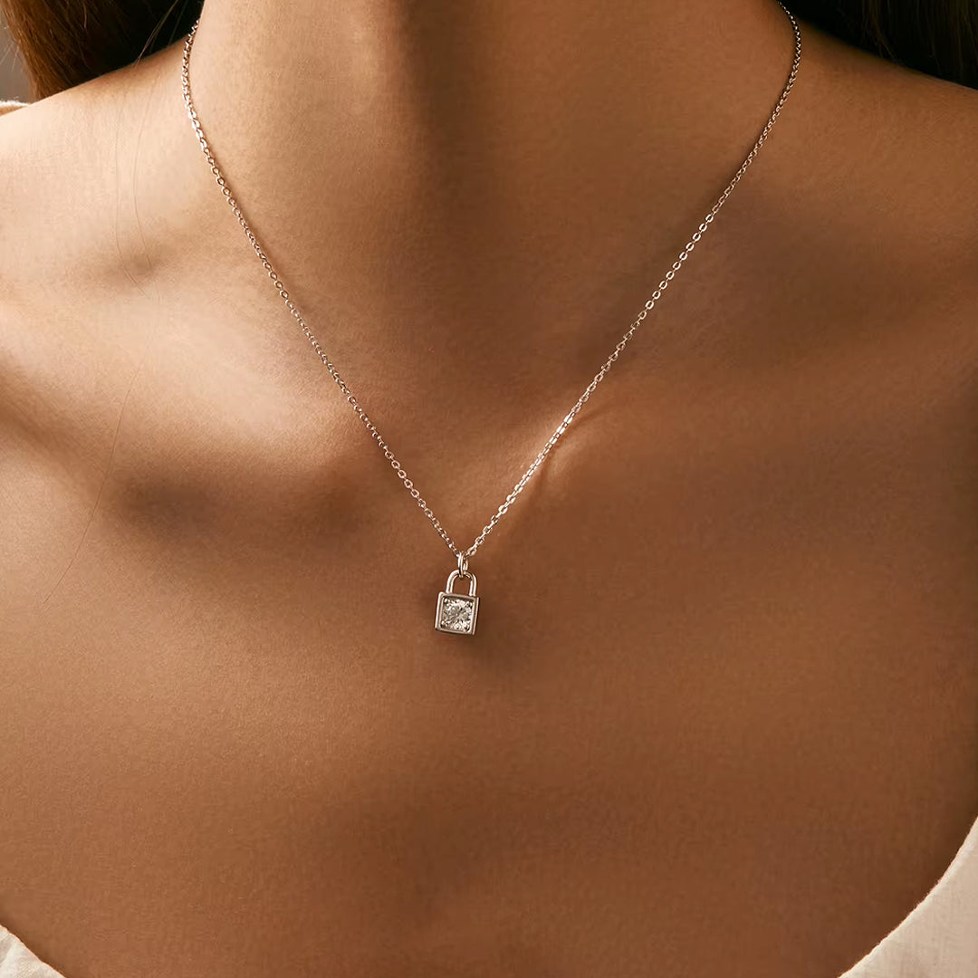 Claudia Locked Solitaire Round-cut Moissanite Necklace