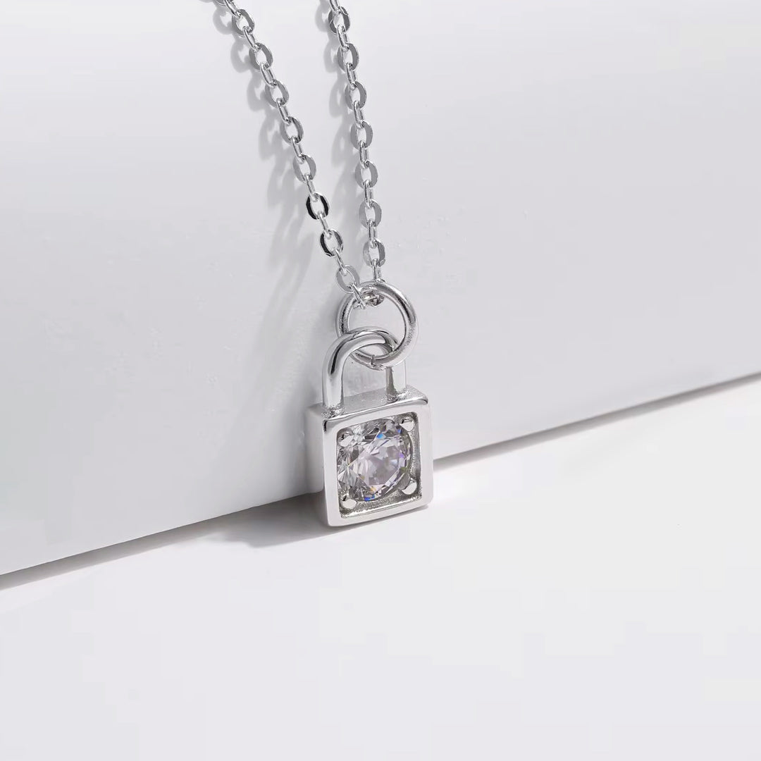 Claudia Locked Solitaire Round-cut Moissanite Necklace