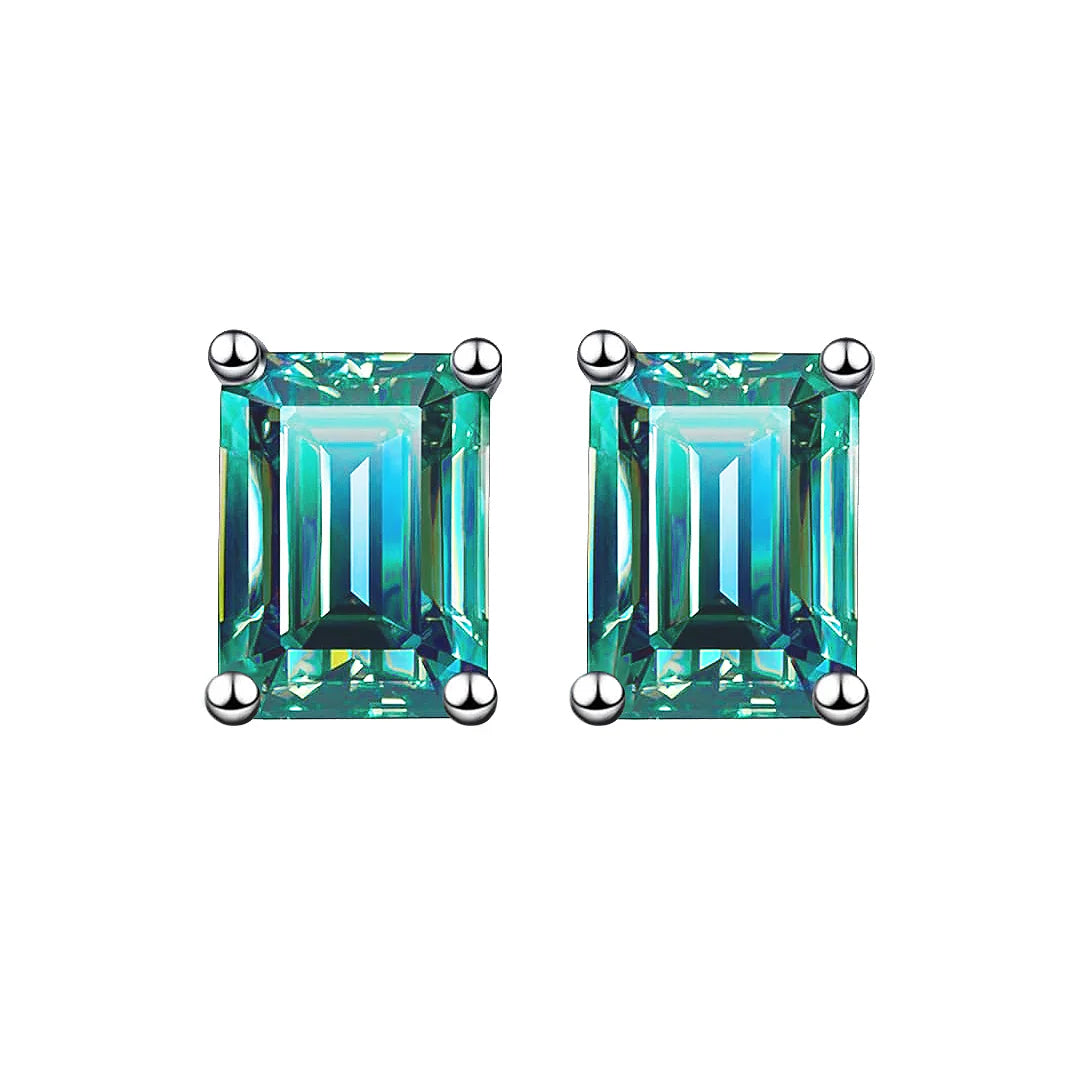 Verdora Emerald-Cut Green Moissanite Stud Earrings