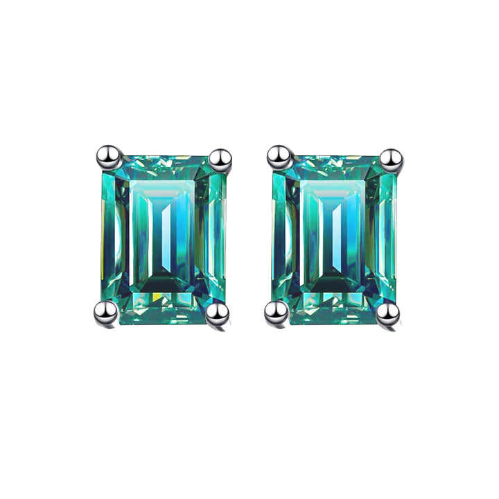 Emerald cut Green Moissanite stud earrings