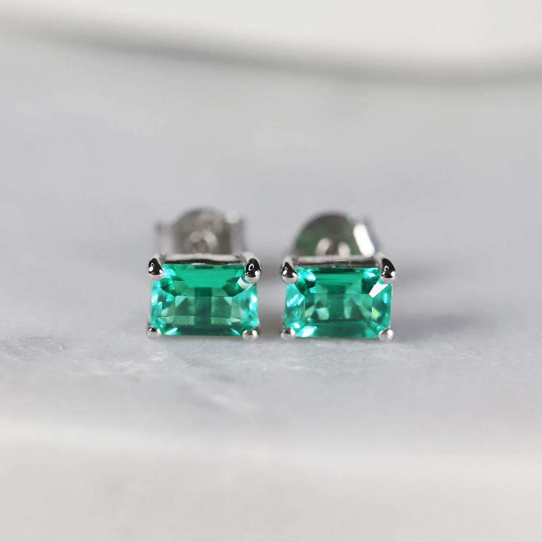 Verdora Emerald-Cut Green Moissanite Stud Earrings