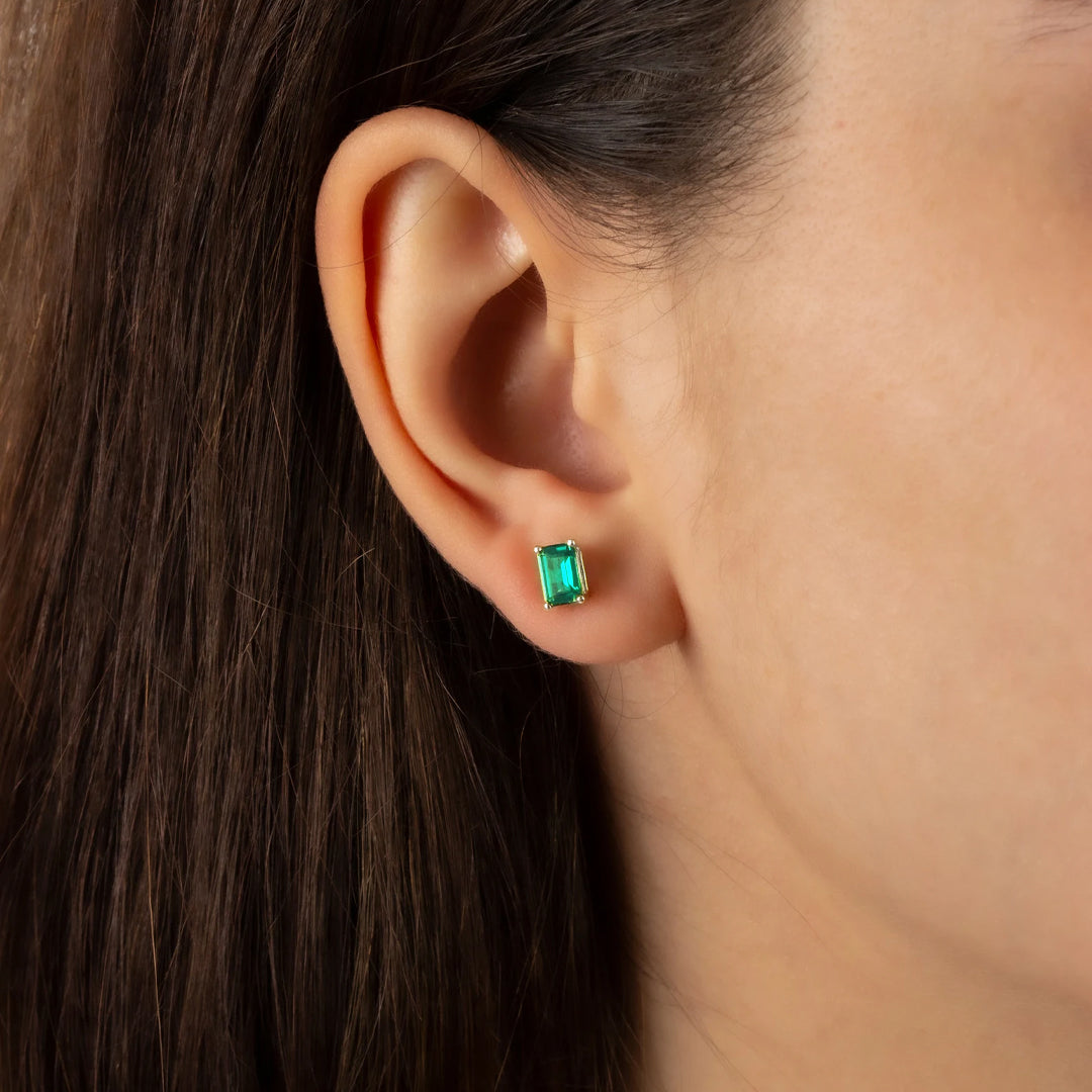 Verdora Emerald-Cut Green Moissanite Stud Earrings