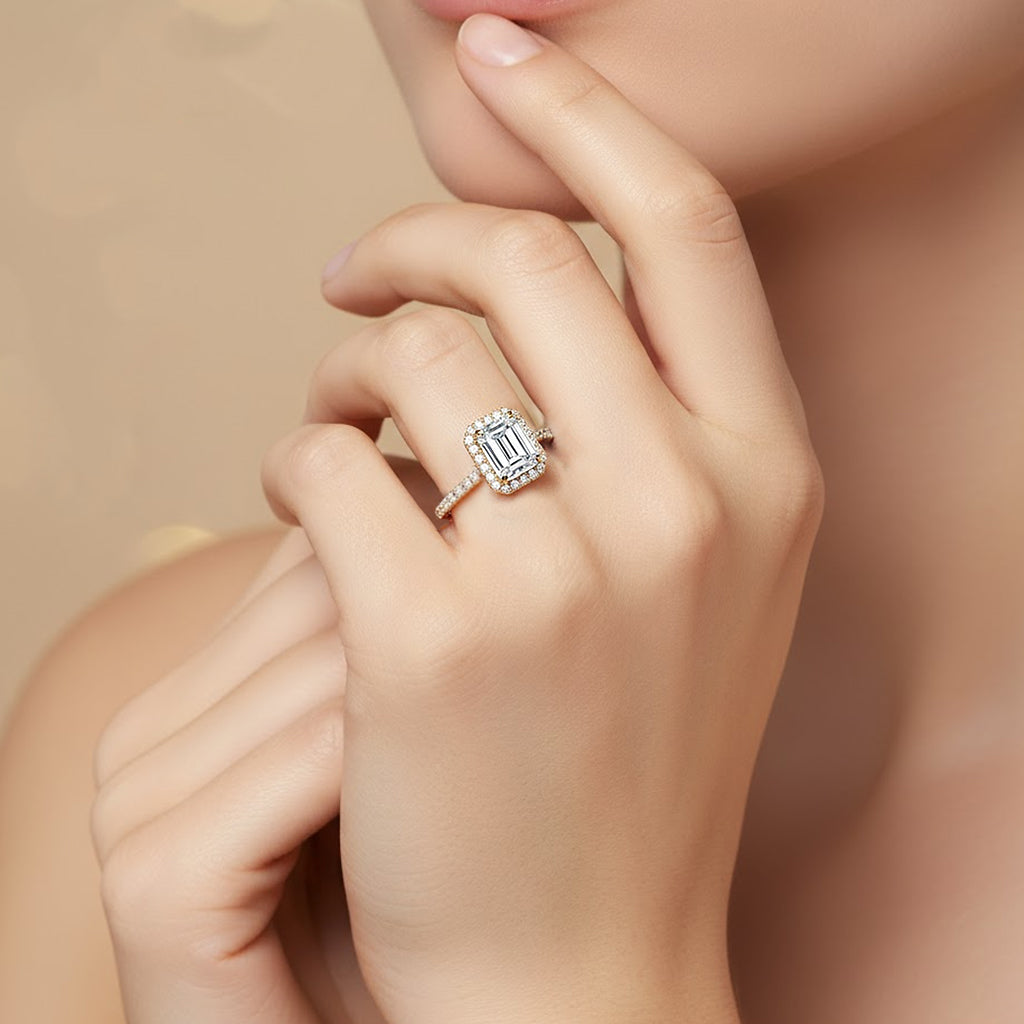 Daphne Emerald-Cut Pavé Lab Diamond Halo Ring
