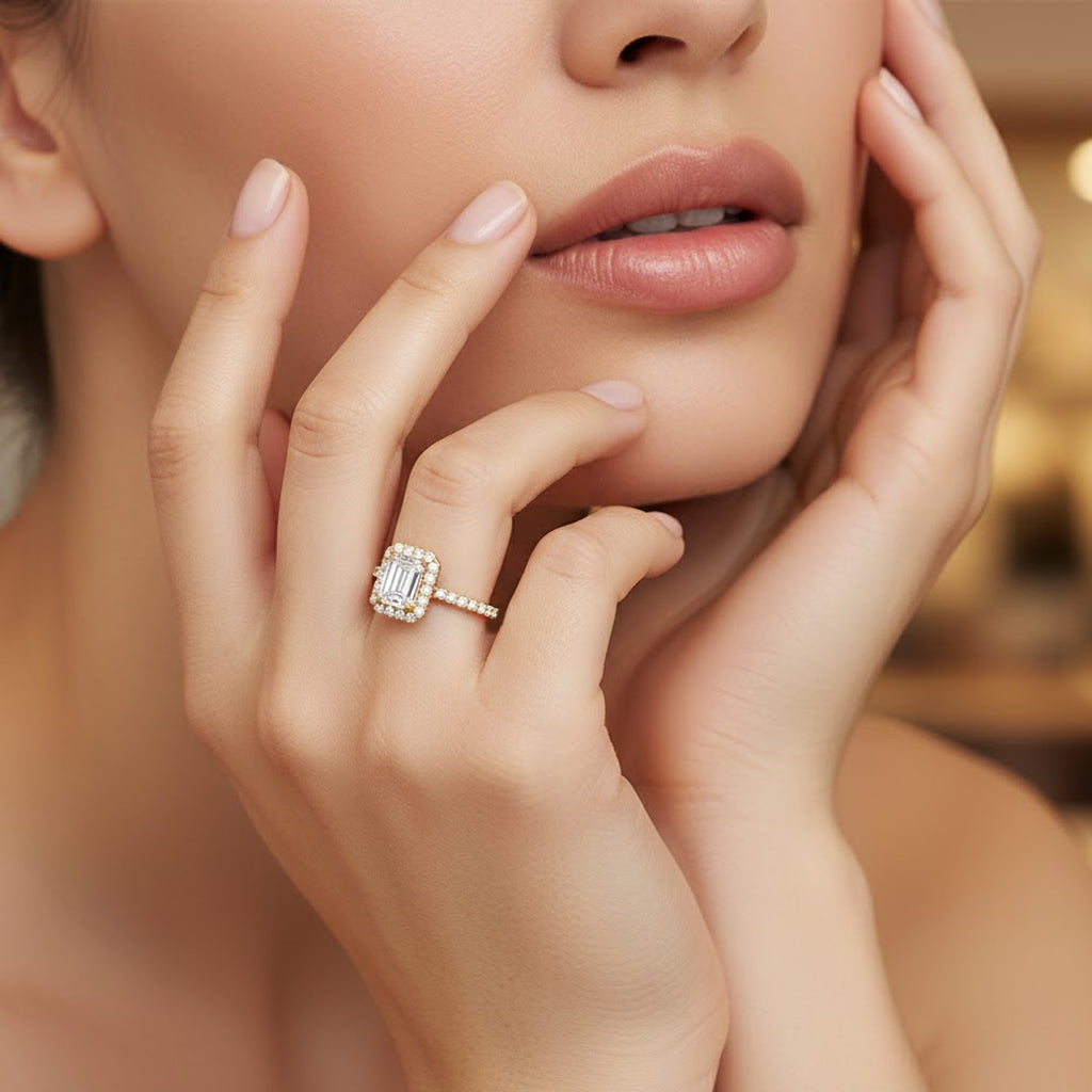 Daphne Emerald-Cut Pavé Lab Diamond Halo Ring
