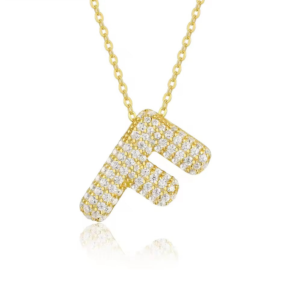 Bling Bubble Initial Letter Moissanite Necklace