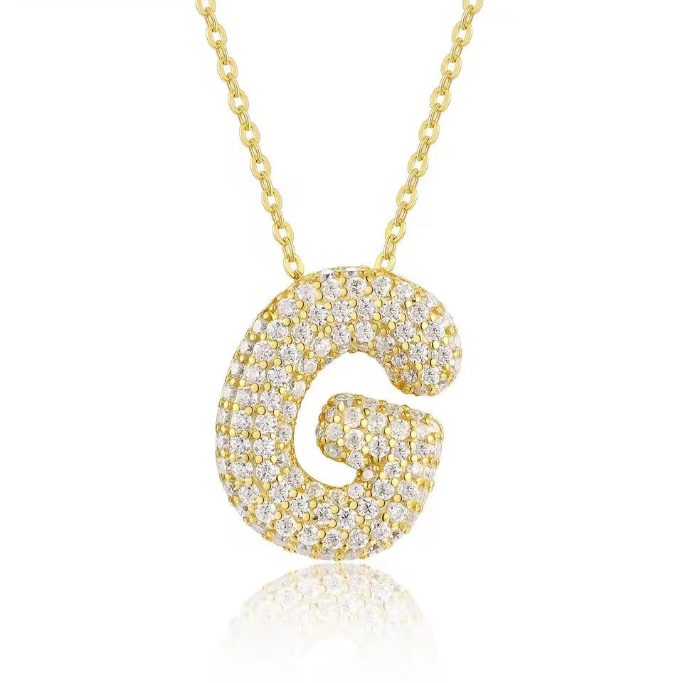 Bling Bubble Initial Letter Moissanite Necklace