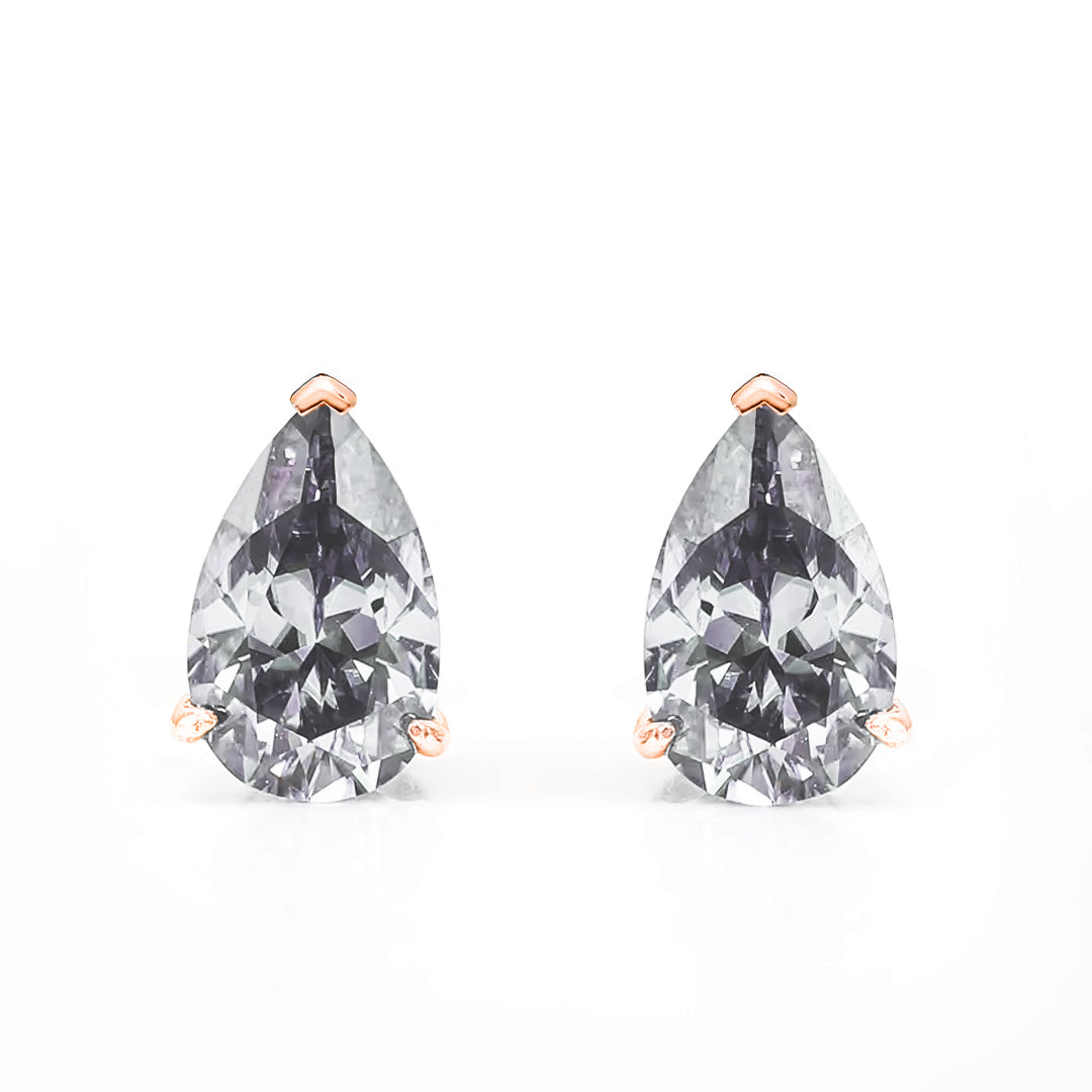 Ember Pear-Cut Grey Moissanite Stud Earrings