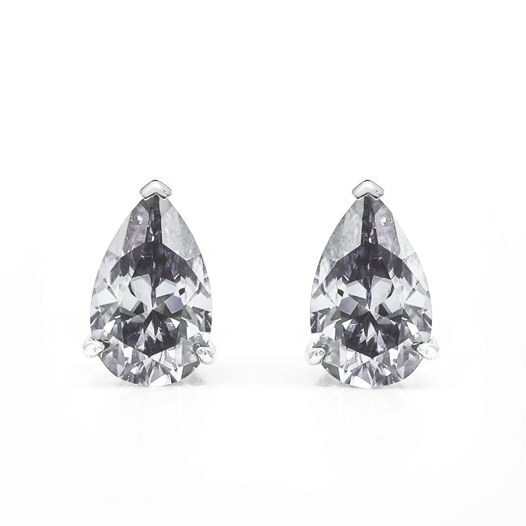 Ember Pear-Cut Grey Moissanite Stud Earrings