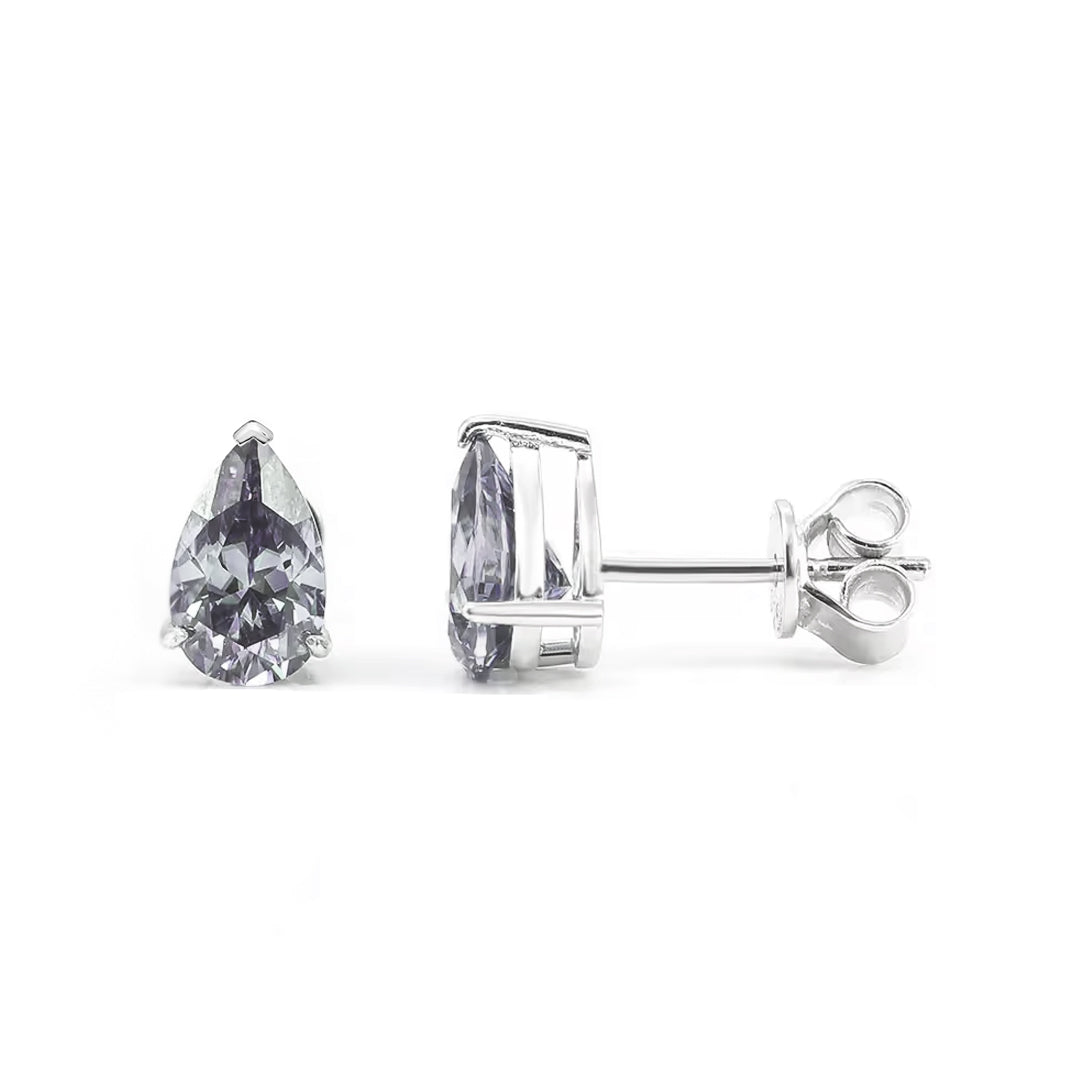 Ember Pear-Cut Grey Moissanite Stud Earrings