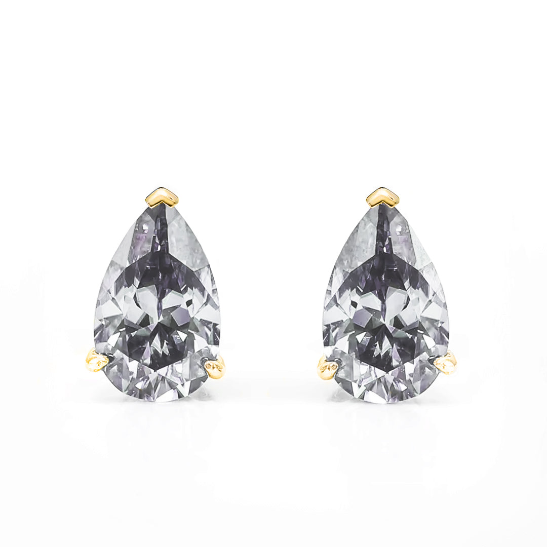 Ember Pear-Cut Grey Moissanite Stud Earrings