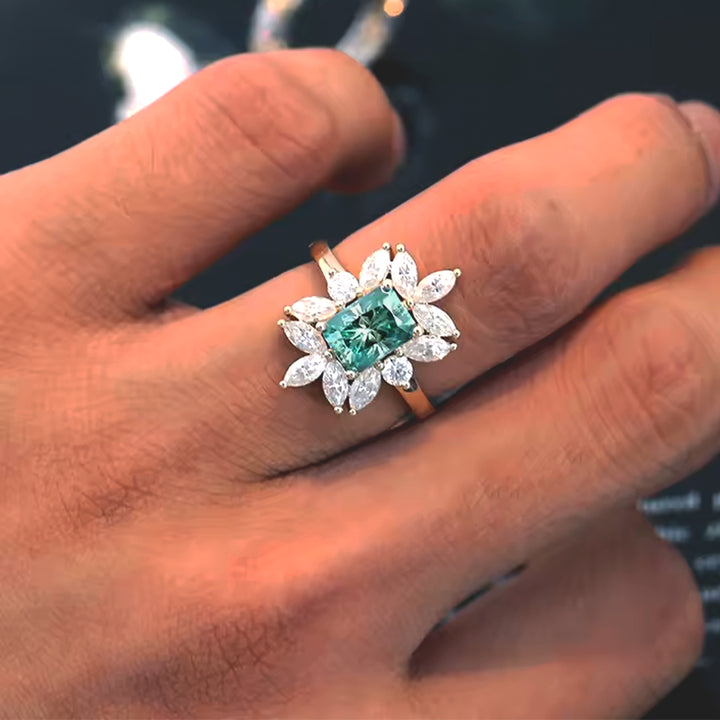 Green Fire Moissanite Ring