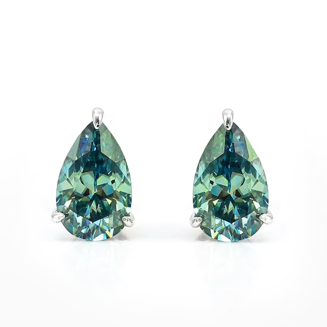 Verdora Pear-Cut Green Moissanite Stud Earrings