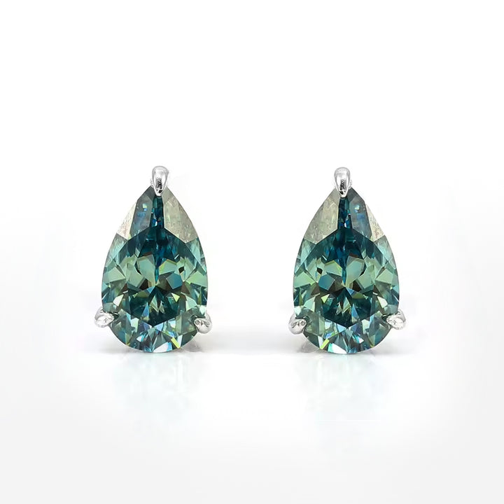 Pear Cut Green Moissanite stud earrings