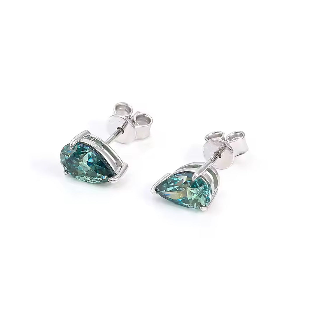 Verdora Pear-Cut Green Moissanite Stud Earrings