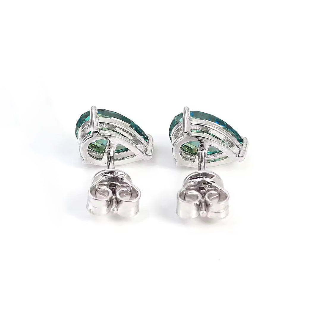 Verdora Pear-Cut Green Moissanite Stud Earrings