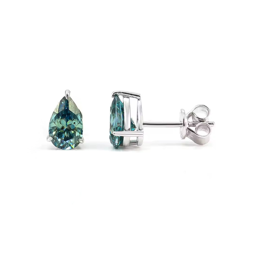 Verdora Pear-Cut Green Moissanite Stud Earrings
