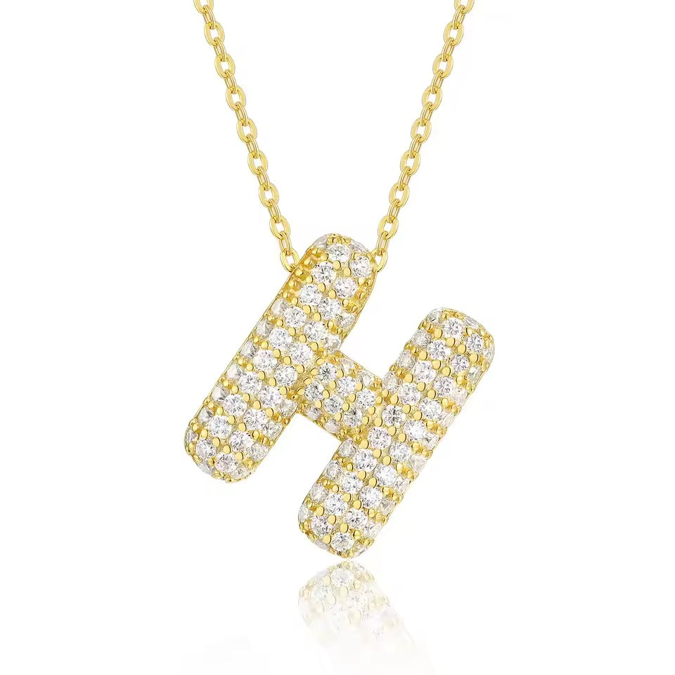 Bling Bubble Initial Letter Moissanite Necklace