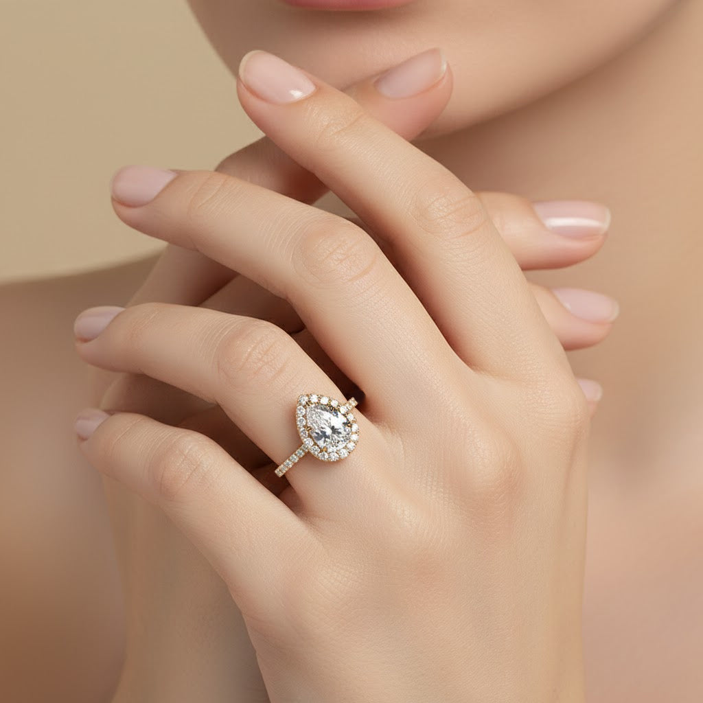 Josie Pear-Cut Pavé Moissanite Halo Ring