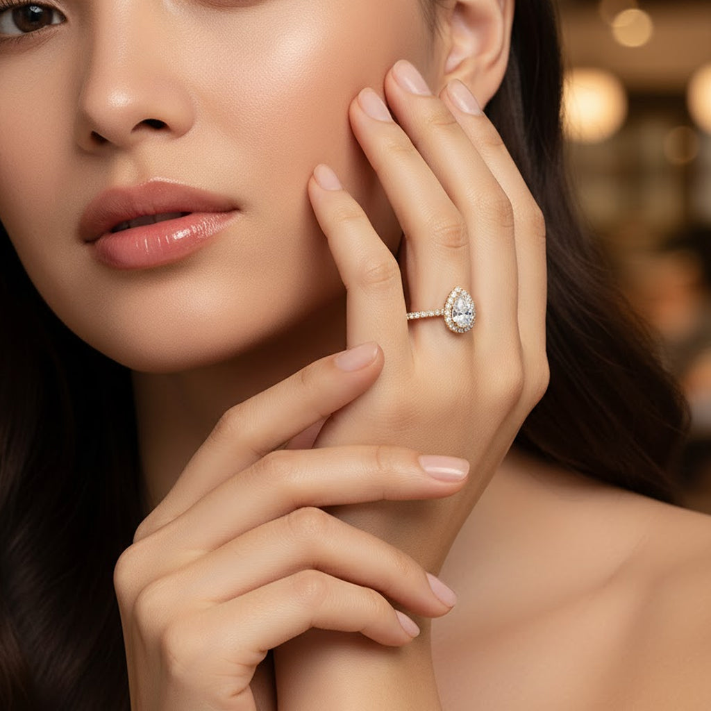 Josie Pear-Cut Pavé Moissanite Halo Ring