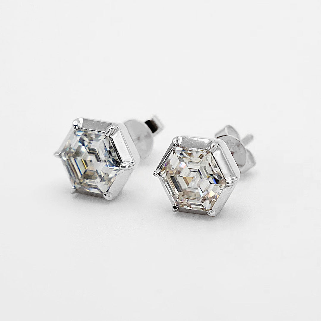 Hexa Bezel Moissanite Earrings