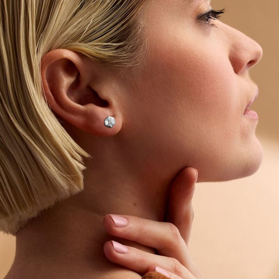 Hexa Bezel Moissanite Earrings