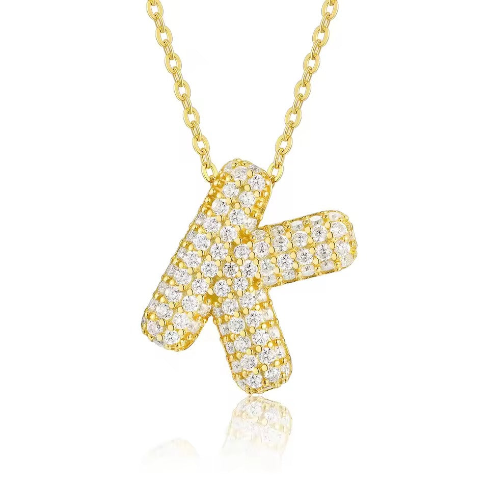 Bling Bubble Initial Letter Moissanite Necklace