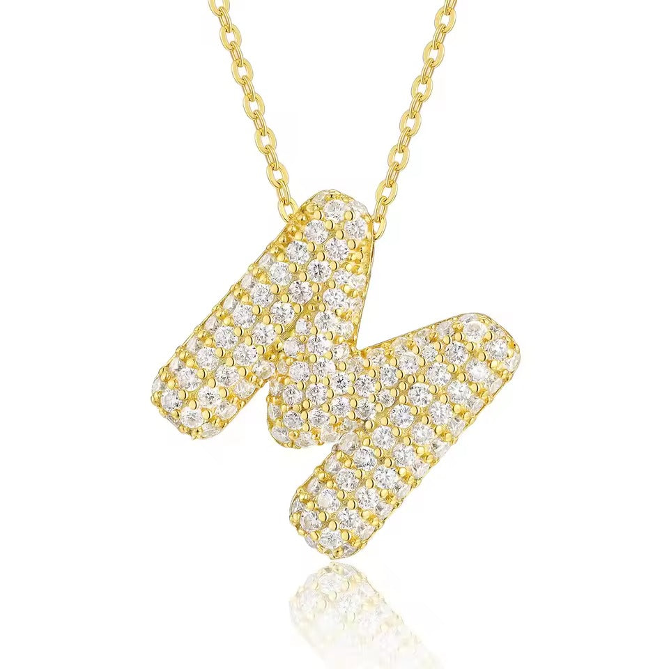 Bling Bubble Initial Letter Moissanite Necklace