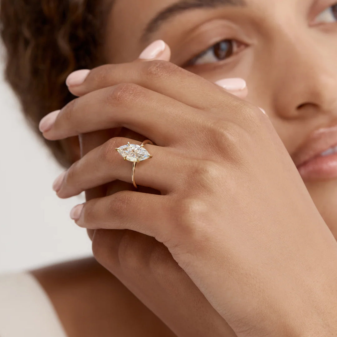 Cassia Marquise-Cut Moissanite Pavé Bridge Ring