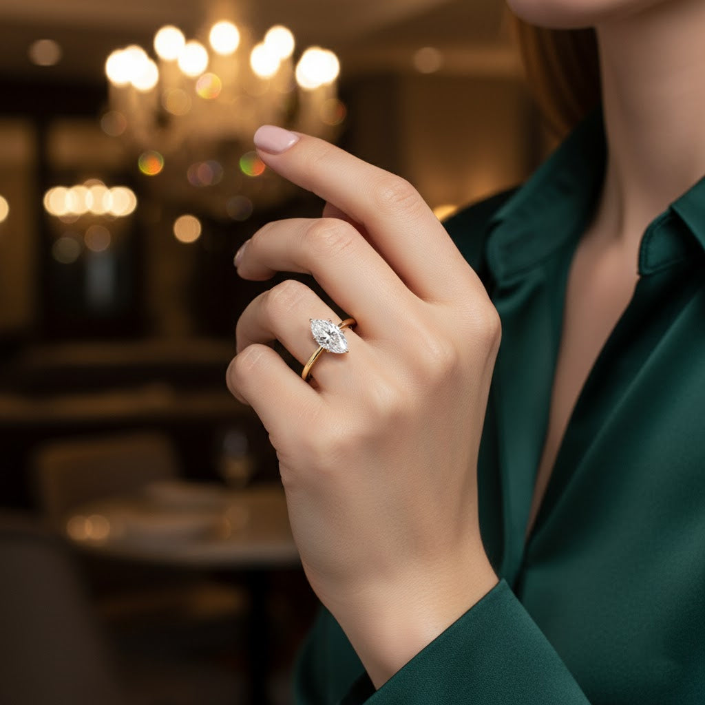 Karie Marquise-Cut Hidden Halo Lab Diamond Ring