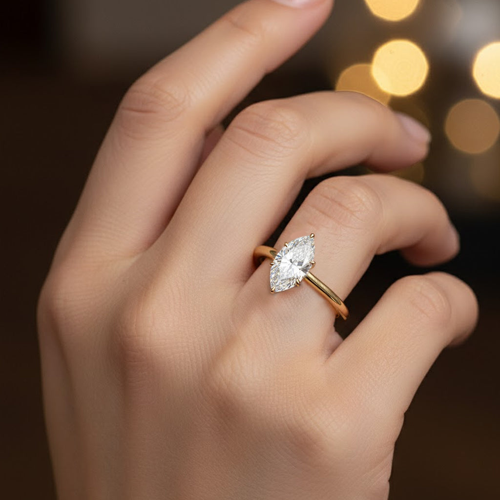 Karie Marquise-Cut Hidden Halo Lab Diamond Ring