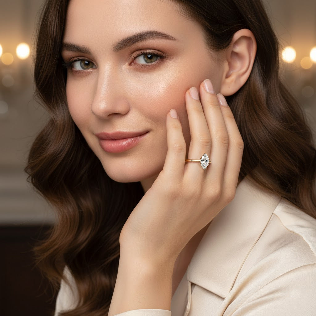 Karie Marquise-Cut Hidden Halo Lab Diamond Ring