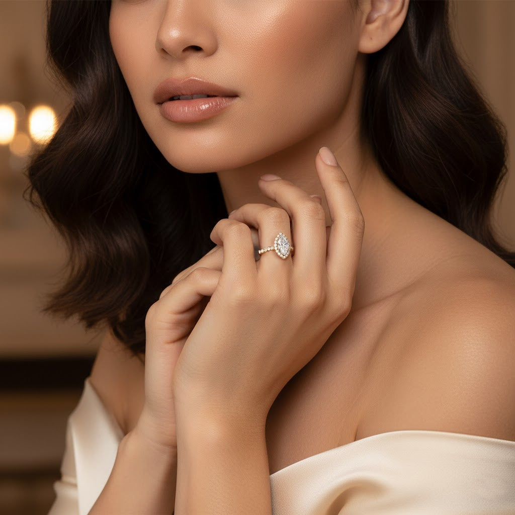 Imani Marquise-Cut Pavé Lab Diamond Halo Ring